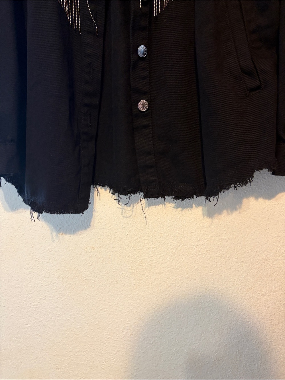 Black Fringe Studded Button-Up Jacket - Picture 3 of 5